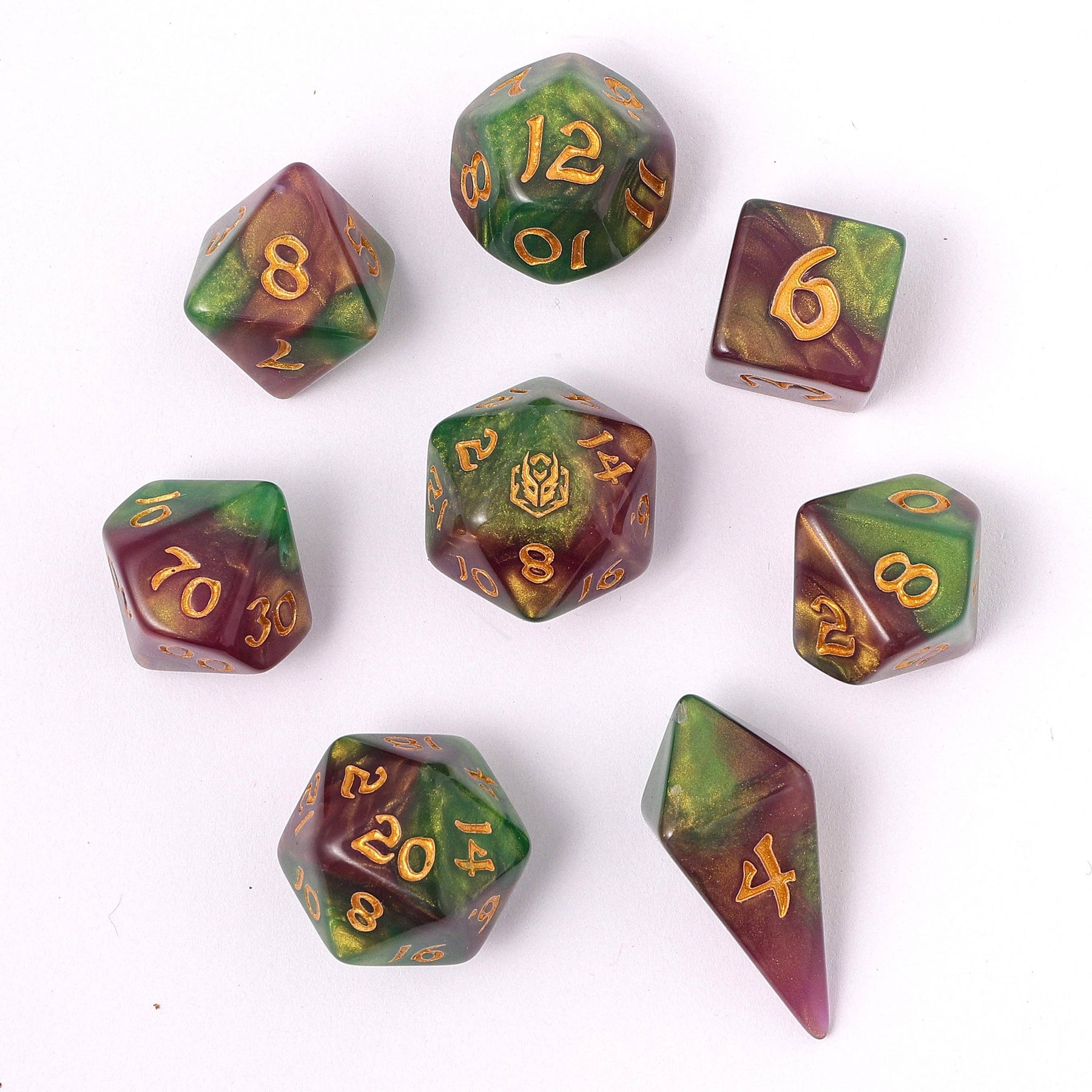 Hymgho Premium Dice Dice > Other Dice Wyrmforged Rollers - Rounded Edge 8 Piece Polyhedral Dice set - Wyvern Venom HY02005 HY02005