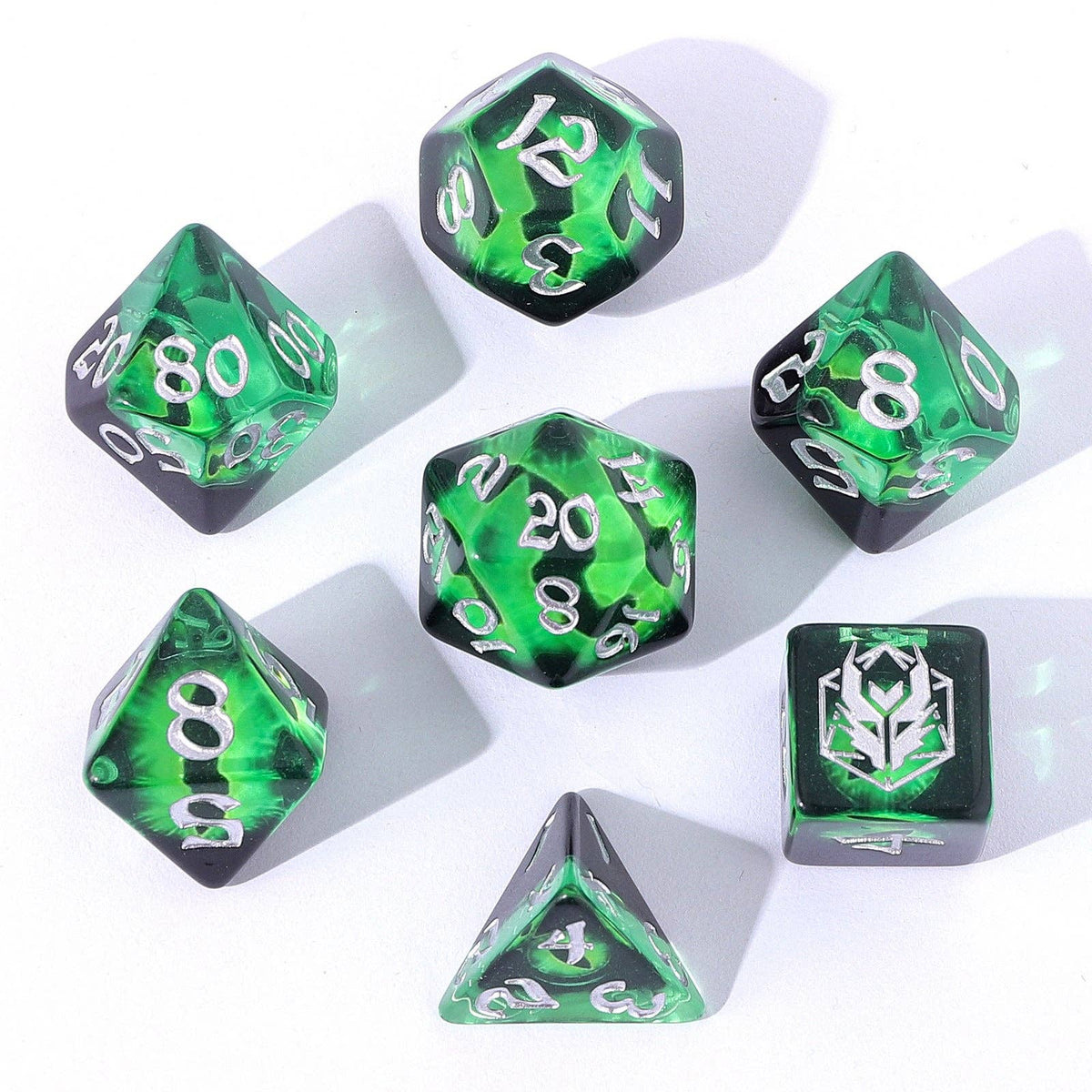 Hymgho Premium Dice Dice > Other Dice Wyrmforged Rollers - Rounded Resin Polyhedral Dice - Dragon Eye Green HY00332 HY00332