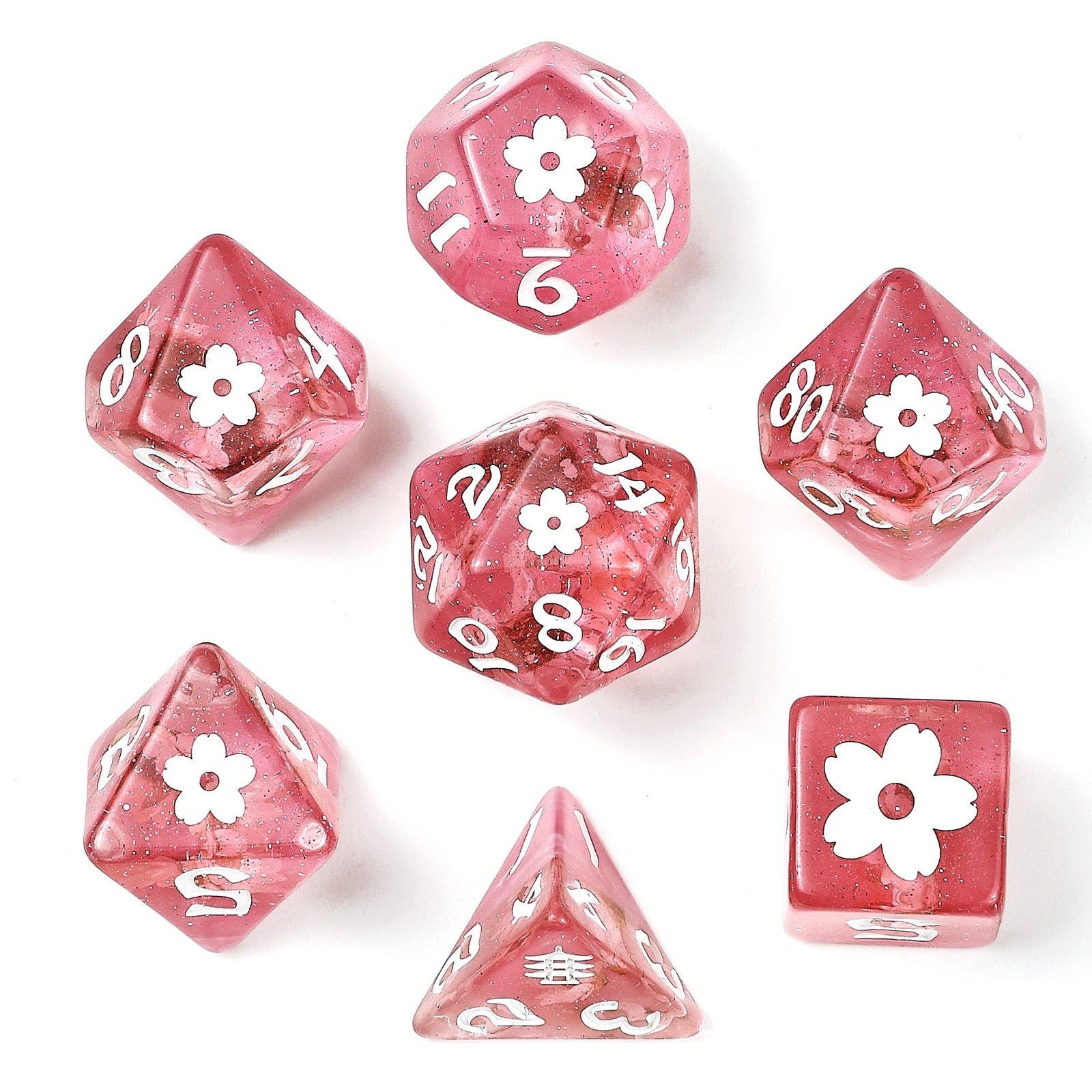 Hymgho Premium Dice Dice > Other Dice Wyrmforged Rollers - Sakura Blossom RPG Dice Set - white ink HY00323 HY00323