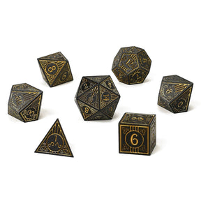 Hymgho Premium Dice Dice Solid Metal Bard RPG Dice Set - Matt Black w/Gold HY00509 HY-00509