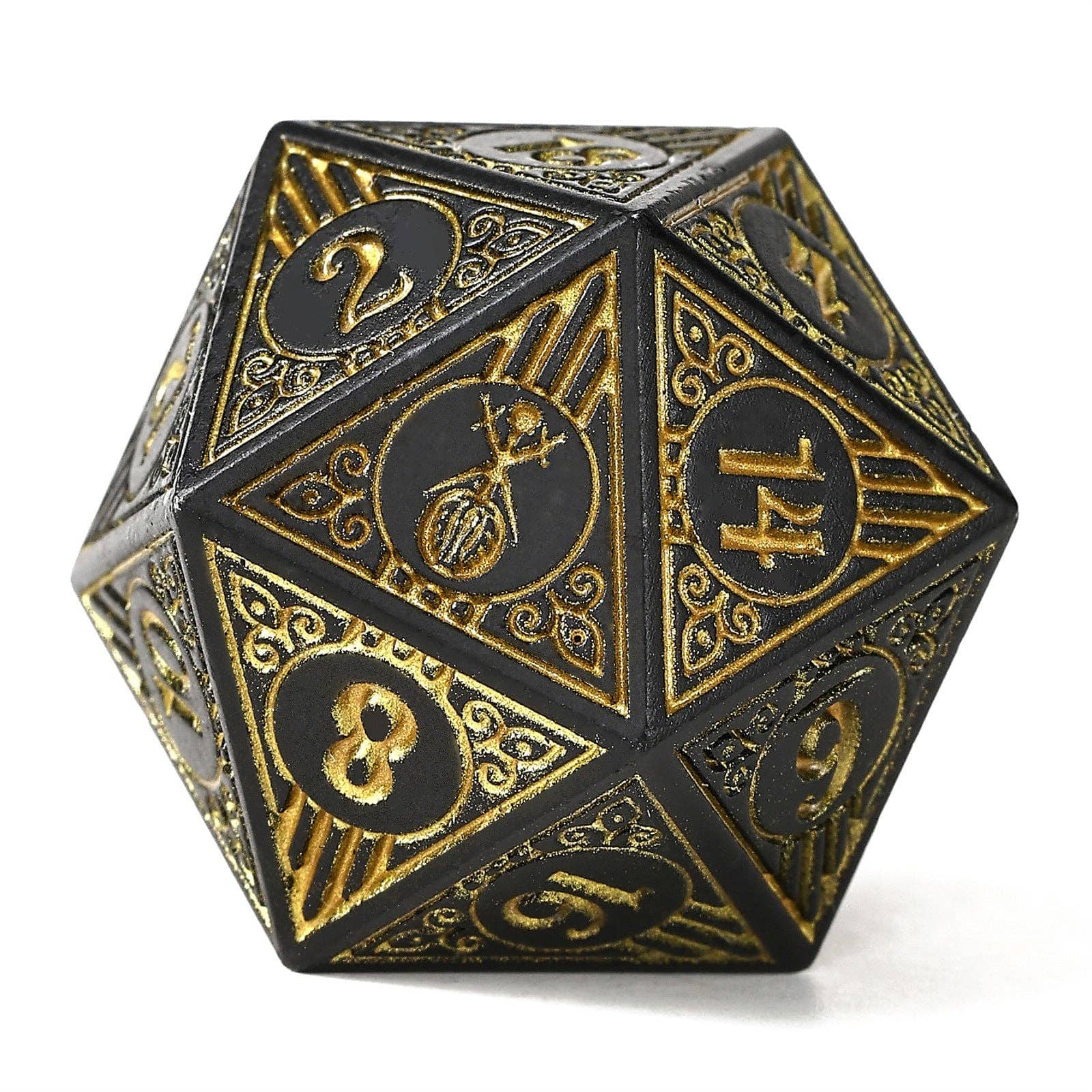 Hymgho Premium Dice Dice Solid Metal Bard RPG Dice Set - Matt Black w/Gold HY00509 HY-00509