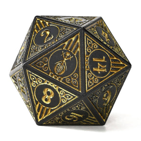 Hymgho Premium Dice Dice Solid Metal Bard RPG Dice Set - Matt Black w/Gold HY00509 HY-00509