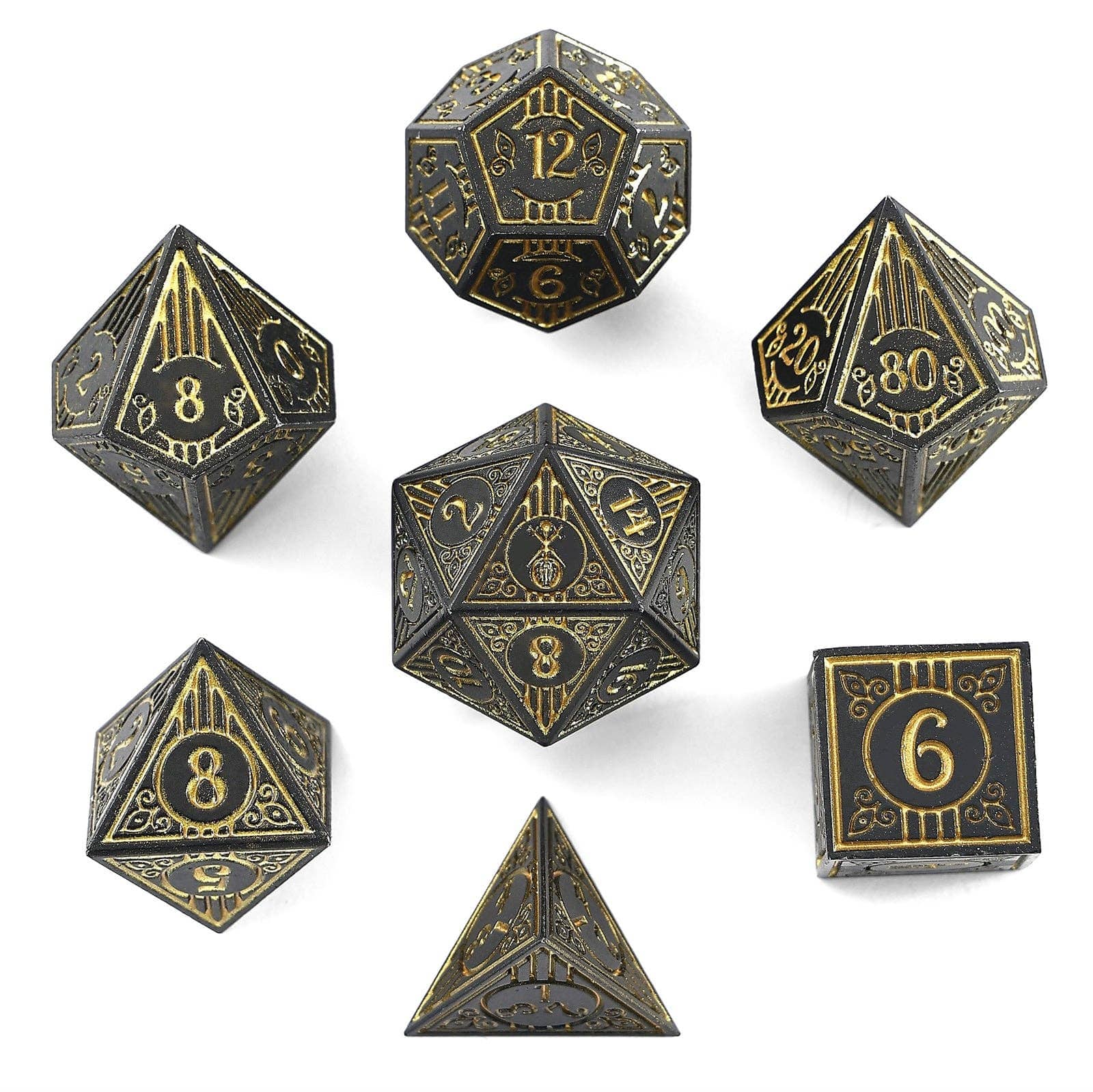 Hymgho Premium Dice Dice Solid Metal Bard RPG Dice Set - Matt Black w/Gold HY00509 HY-00509