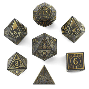 Hymgho Premium Dice Dice Solid Metal Bard RPG Dice Set - Matt Black w/Gold HY00509 HY-00509