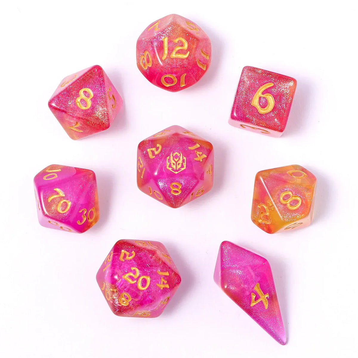 Hymgho Premium Dice Dice Wyrmforged Rollers - Rounded Edge 8 Piece Polyhedral Dice Set - Dragon Bait HY02018 HY02018