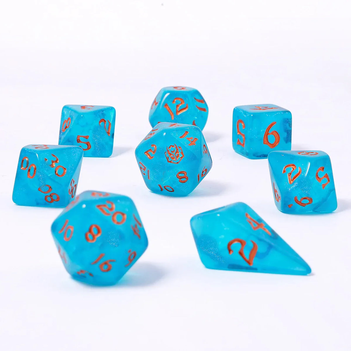 Hymgho Premium Dice Dice Wyrmforged Rollers - Rounded Edge 8 Piece Polyhedral Dice Set - Ray of Frost HY02023 HY02023