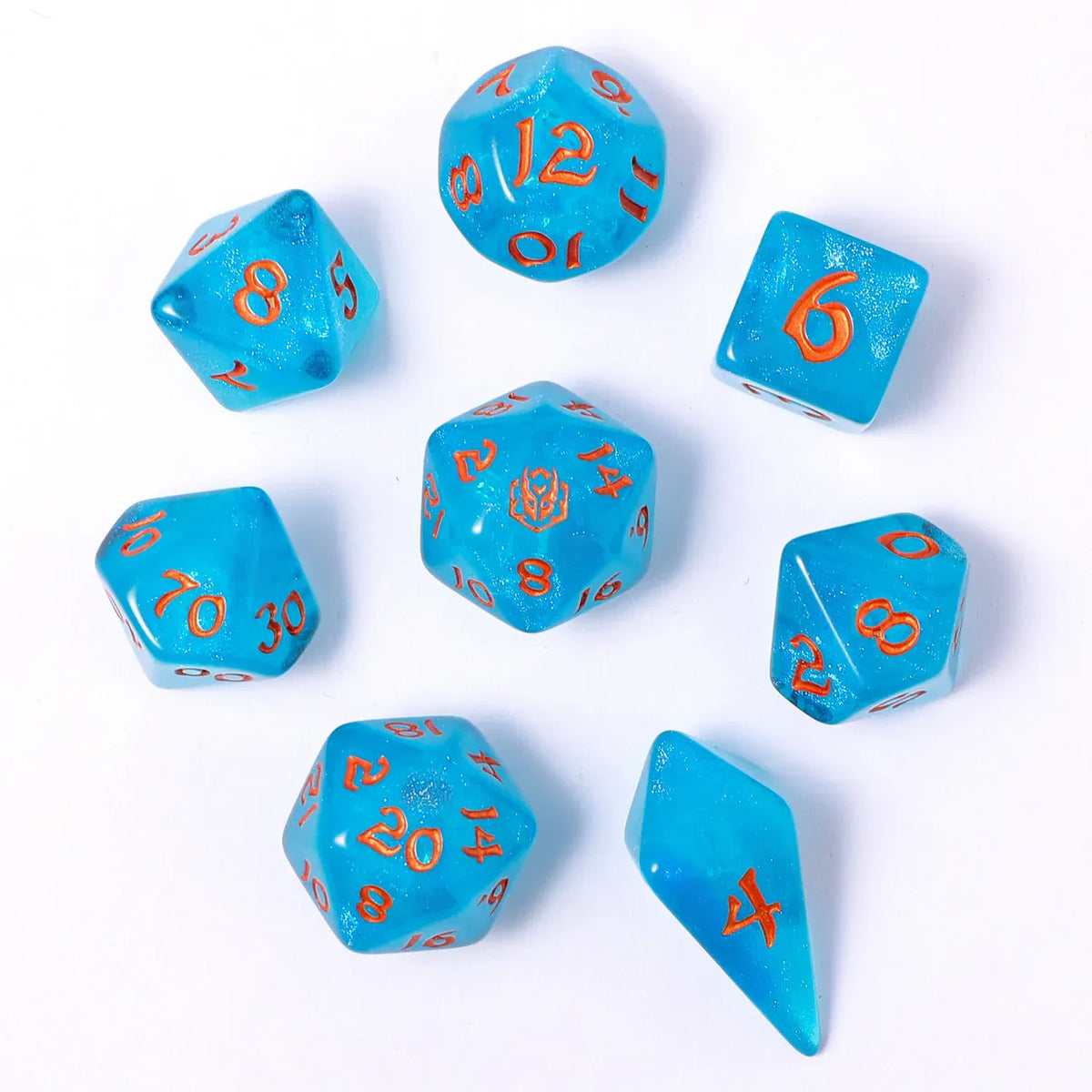 Hymgho Premium Dice Dice Wyrmforged Rollers - Rounded Edge 8 Piece Polyhedral Dice Set - Ray of Frost HY02023 HY02023