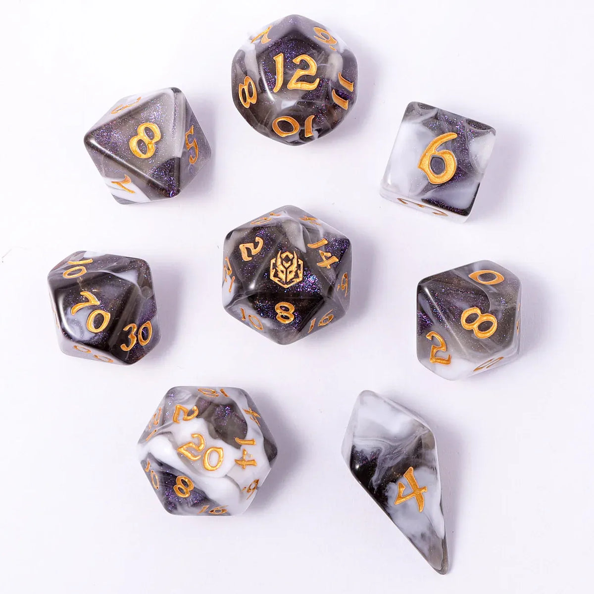 Hymgho Premium Dice Dice Wyrmforged Rollers - Rounded Edge 8 Piece Polyhedral Dice Set - Wraith Shadow HY02020 HY02020