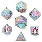 Hymgho Premium Gaming Dice 7-Set Bard Solid Metal: Rainbow with White HY00506 HYO0506