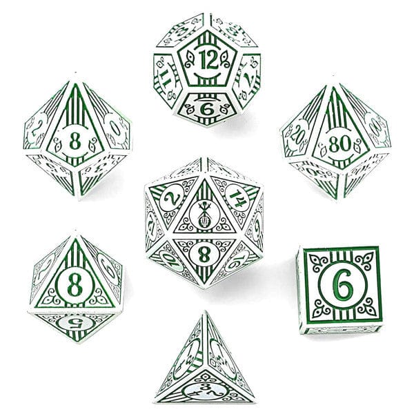 Hymgho Premium Gaming Dice 7-Set Bard Solid Metal: White with Green HY00508 HYO0508
