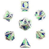 Hymgho Premium Gaming Dice 7-Set Sorcerer Solid Metal: RPG Dice Set: Blue & UV Reactive Green HY00578 HYO0578