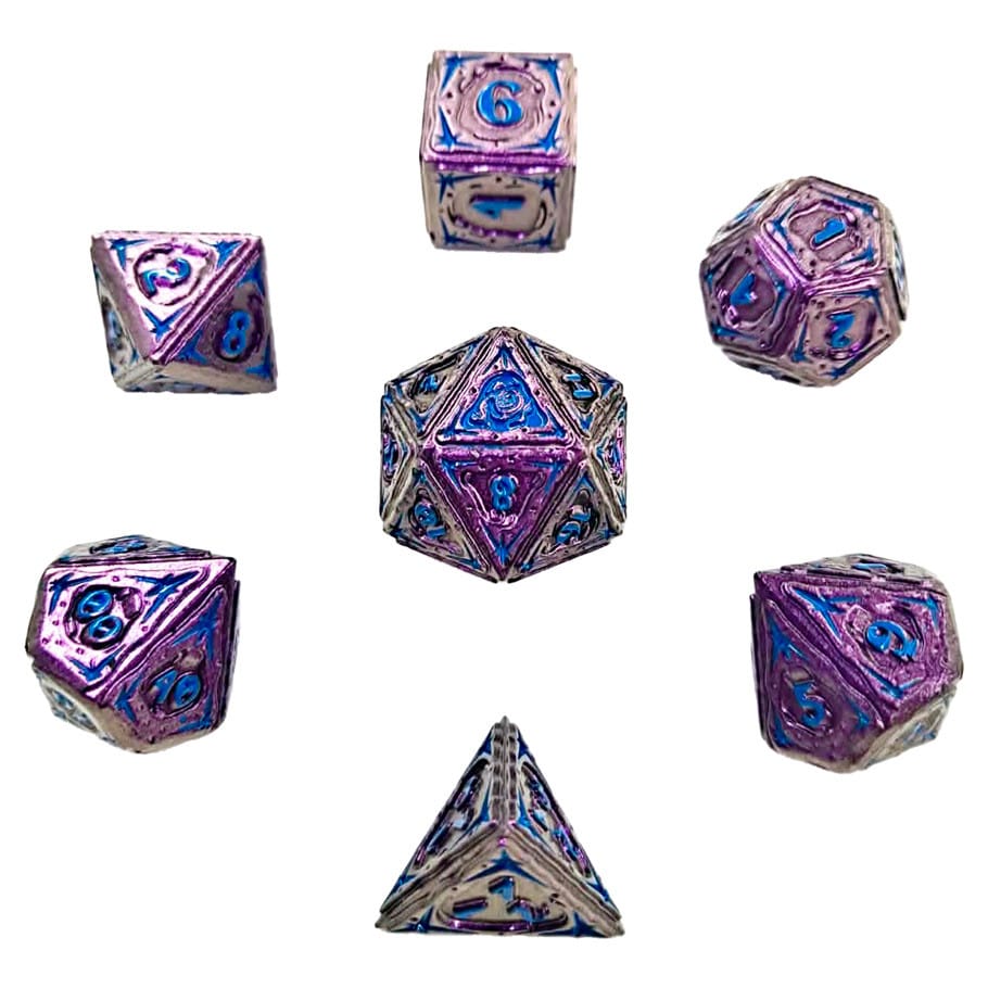 Hymgho Premium Gaming Dice 7-Set Sorcerer Solid Metal: RPG Dice Set: Purple with Blue HY00587 HYO0587