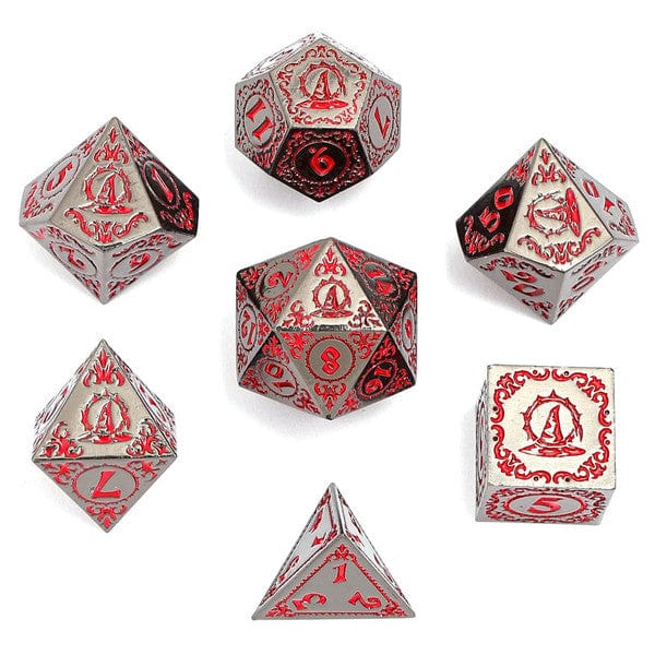 Hymgho Premium Gaming Dice 7-Set Wizard Solid Metal: Gunmetal with Blood HY00413 HYO0413