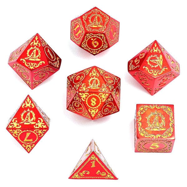Hymgho Premium Gaming Dice 7-Set Wizard Solid Metal: Red with Gold HY00415 HYO0415