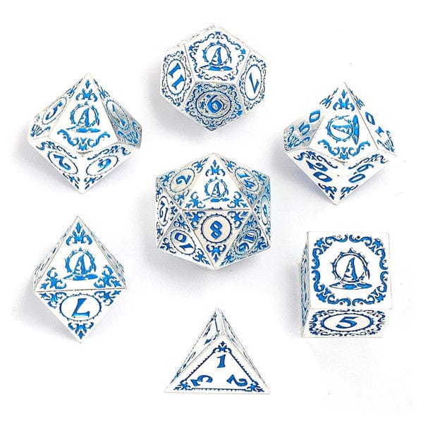 Hymgho Premium Gaming Dice 7-Set Wizard Solid Metal: Silver with Blue HY00412 HYO0412