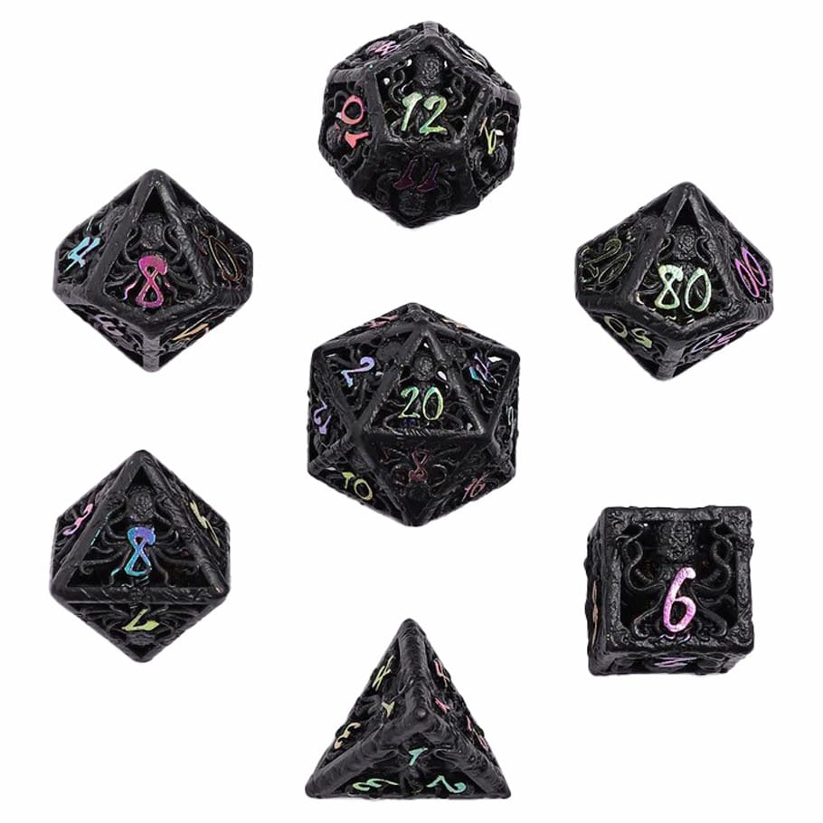 Hymgho Premium Gaming Dice Lllithids Mind Cage Dice: Black with Chromatic HY00517 HYO0517