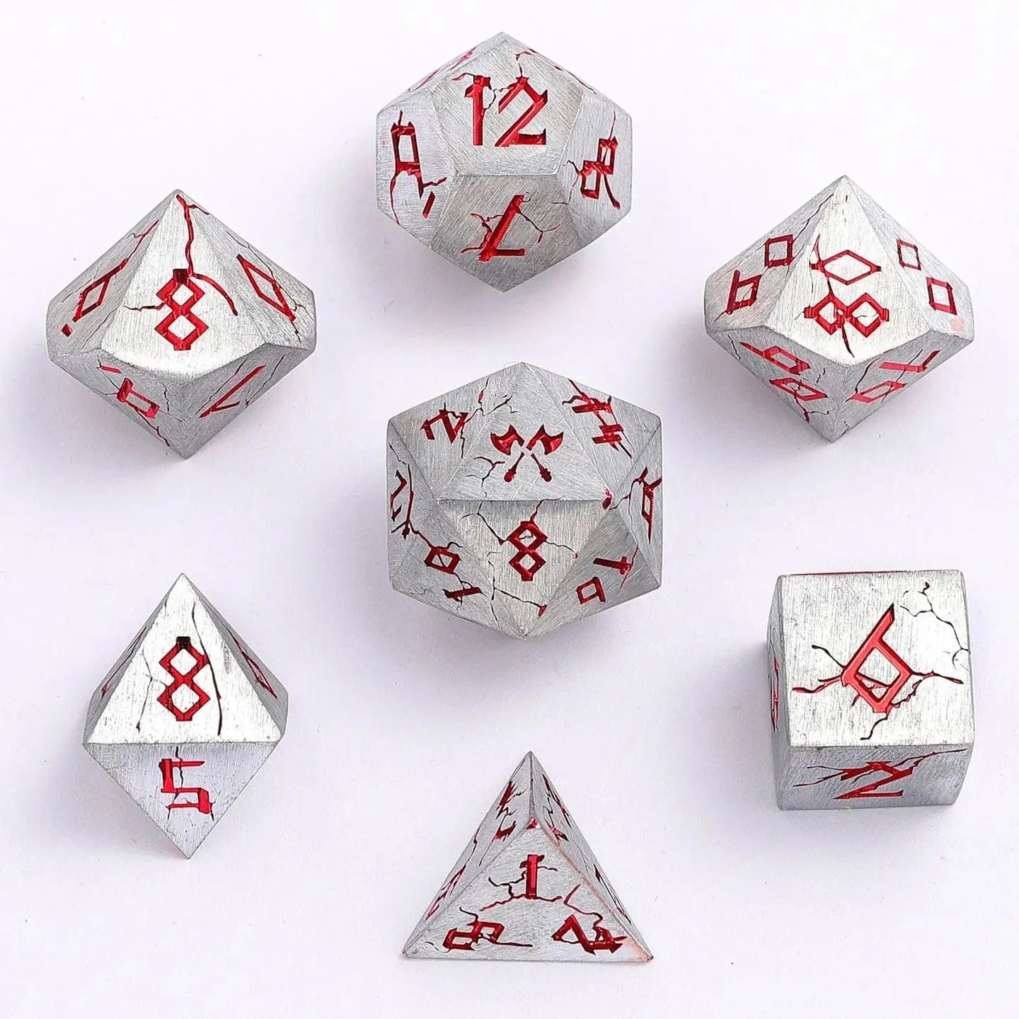 Hymgho Premium Gaming Dice > Other Dice 7-Set Barbarian Solid Metal: Matte Silver Red HY00356 HYO0356