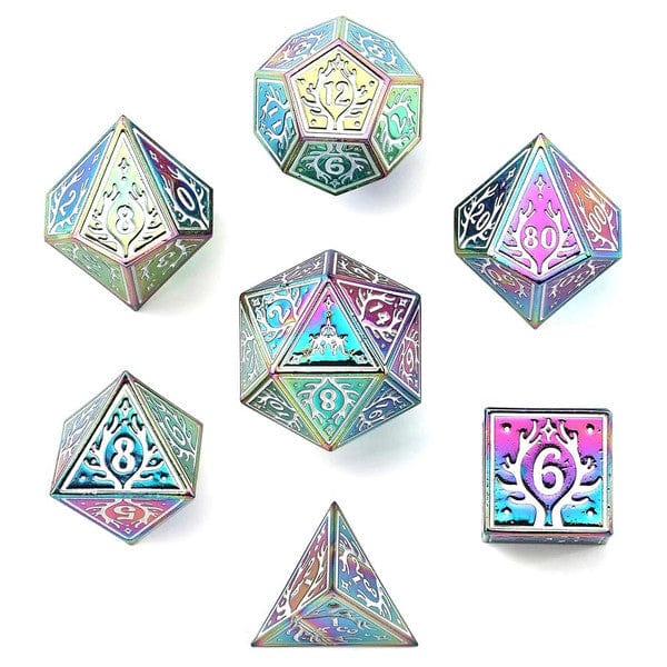 Hymgho Premium Gaming Dice > Other Dice 7-Set Druid Solid Metal: Rainbow with White HY00500 HYO0500