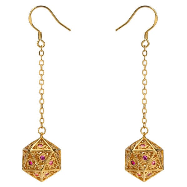 Hymgho Premium Gaming Dice > Other Dice Dice Earrings: Dragon's Eye Gold with Ruby Red Gems HYJ002 HYOJ002