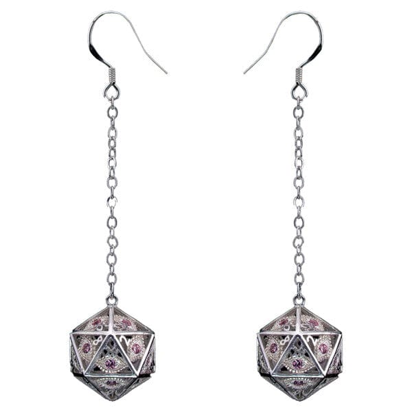 Hymgho Premium Gaming Dice > Other Dice Dice Earrings: Dragon's Eye Silver with Pink Gems HYJ001 HYOJ001