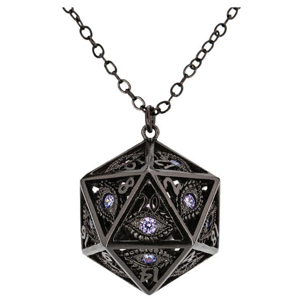 Hymgho Premium Gaming Dice > Other Dice Dice Necklace: Dragon's Eye Gunmetal with Purple Gems HYJ009 HYOJ009