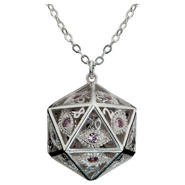 Hymgho Premium Gaming Dice > Other Dice Dice Necklace: Dragon's Eye Silver with Pink Gems HYOJ007 HYOJ007