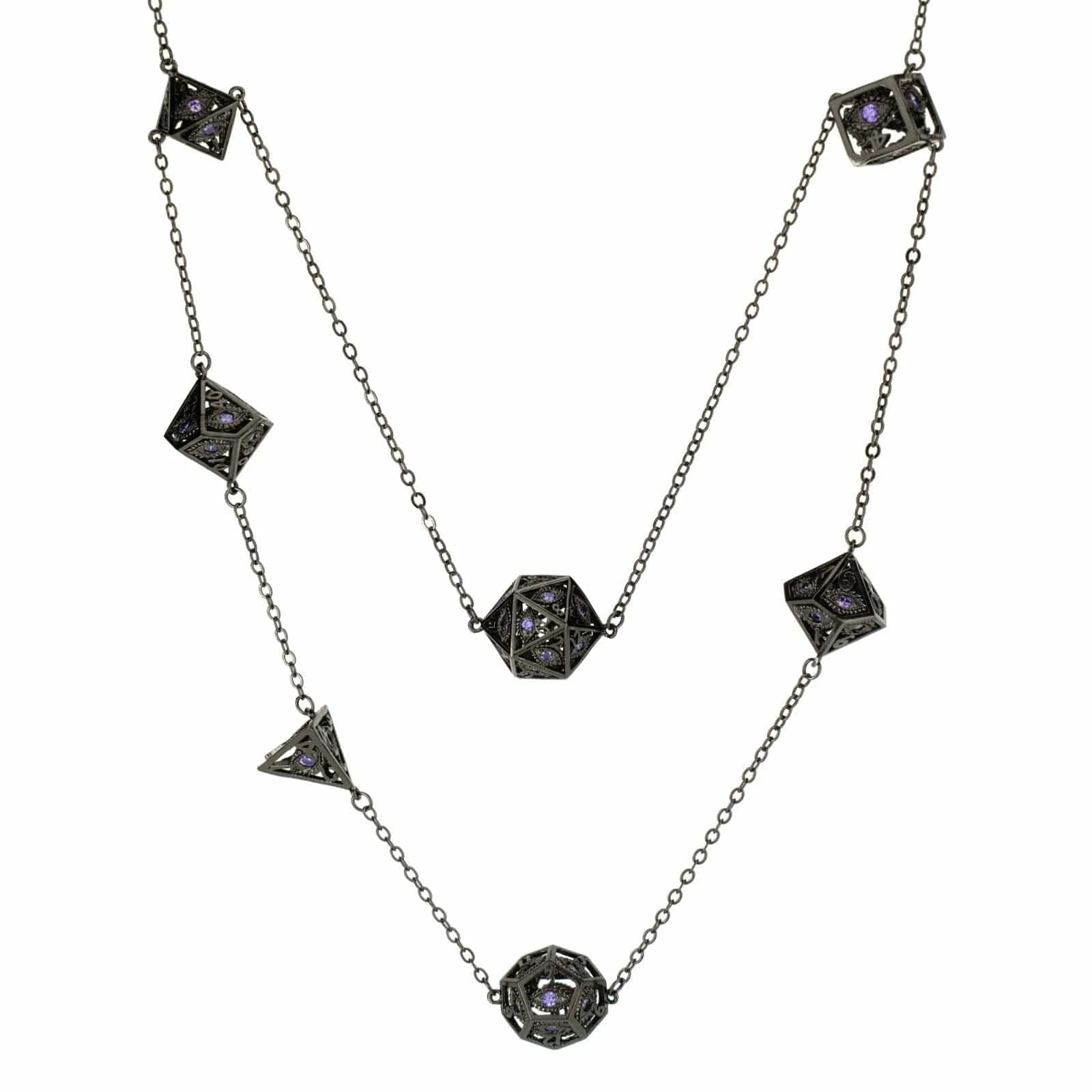 Hymgho Premium Gaming Dice > Other Dice Dragon's Eye 7-Die Necklace: Gunmetal with Purple Gems HYJ006 HYJ006