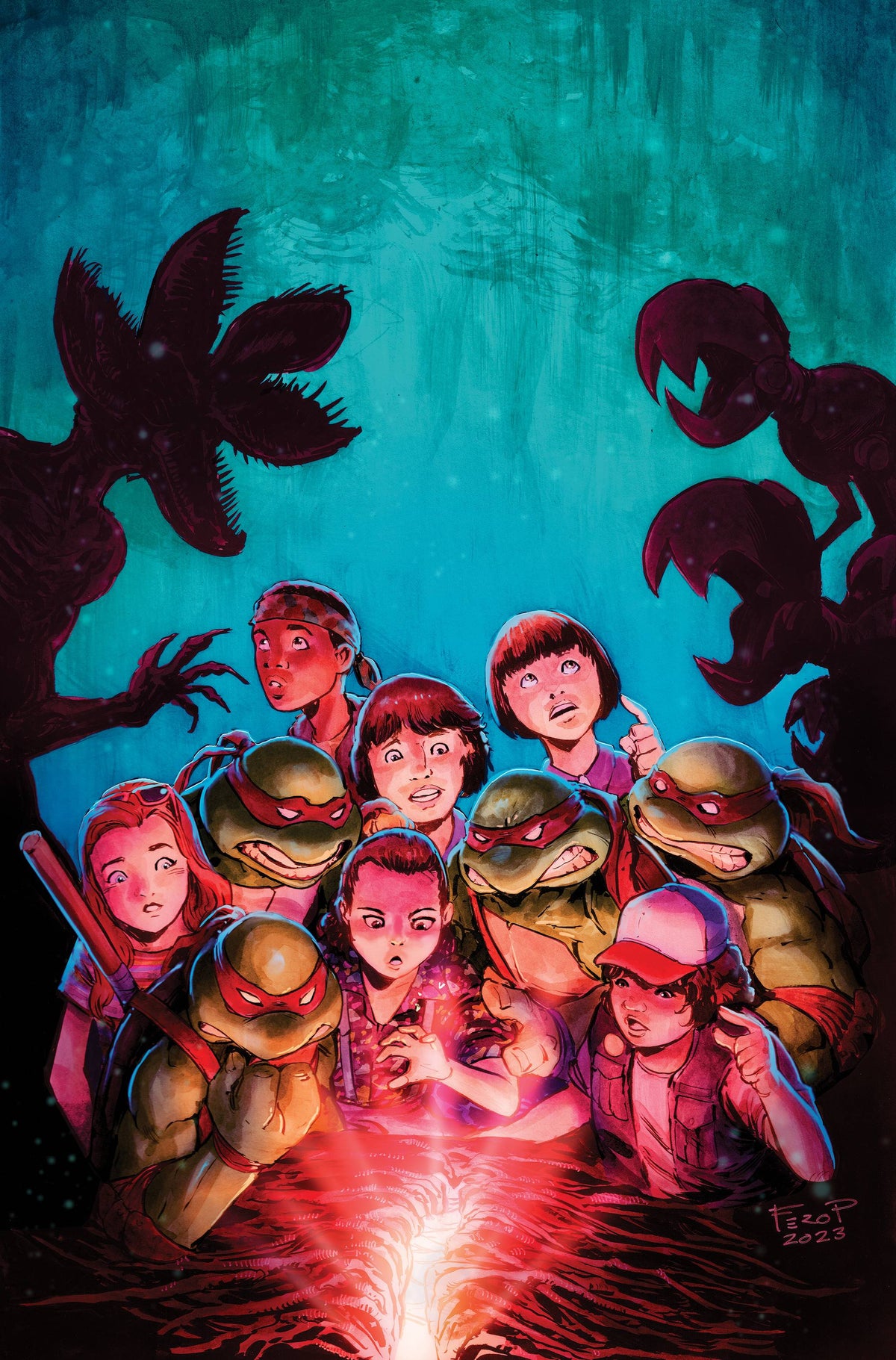 IDW-PRH Comic Books > Incentives TMNT X STRANGER THINGS #2 CVR E 1:25 INCV VAR PE FULL ART 82771403176800251 JUN231496