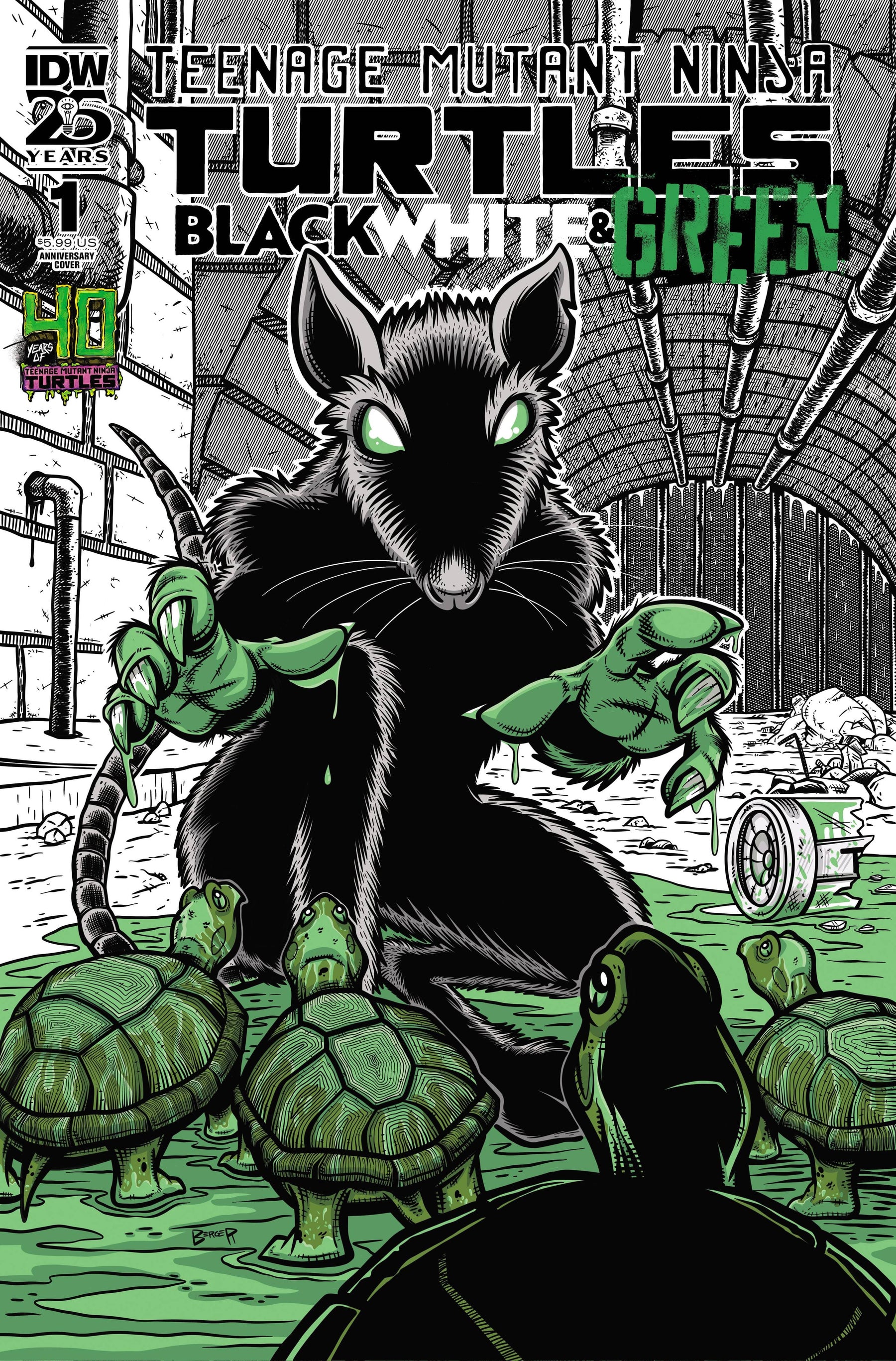 TMNT BLACK WHITE & GREEN #1 CVR D 40TH ANNIV