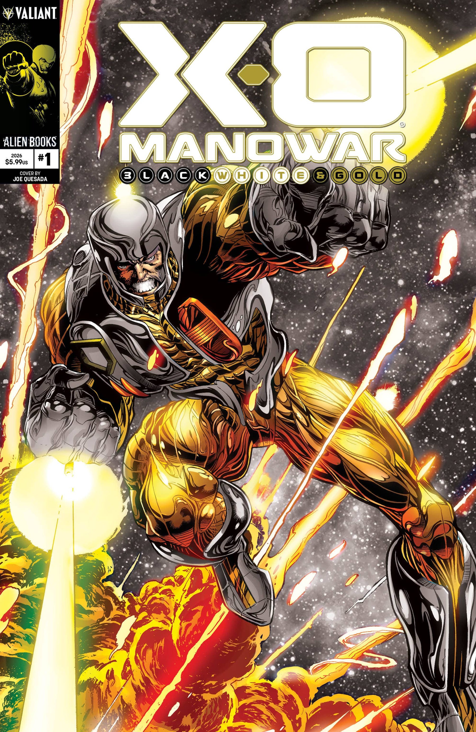 X-O Manowar Black, White & Gold #1 Variant B (Quesada Black, White & Gold Variant) (Release Date: 10/21/2026)
