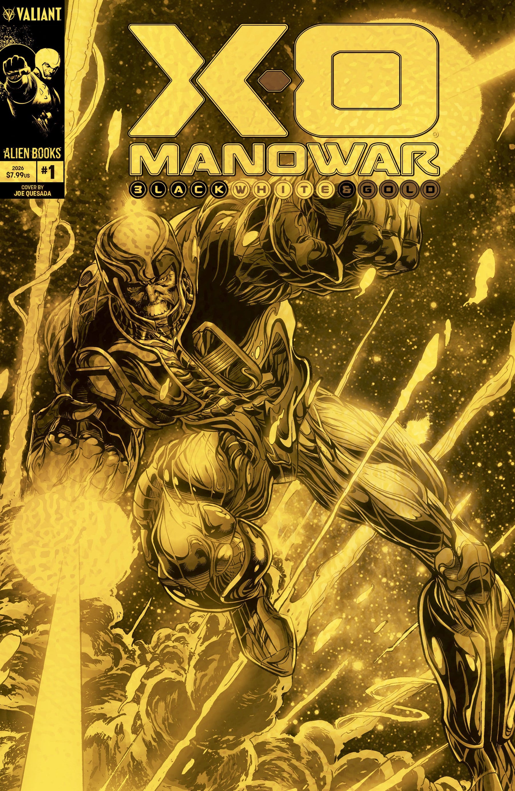 X-O Manowar Black, White & Gold #1 Variant D Foil (Quesada Gold Version) (Release Date: 10/21/2026)