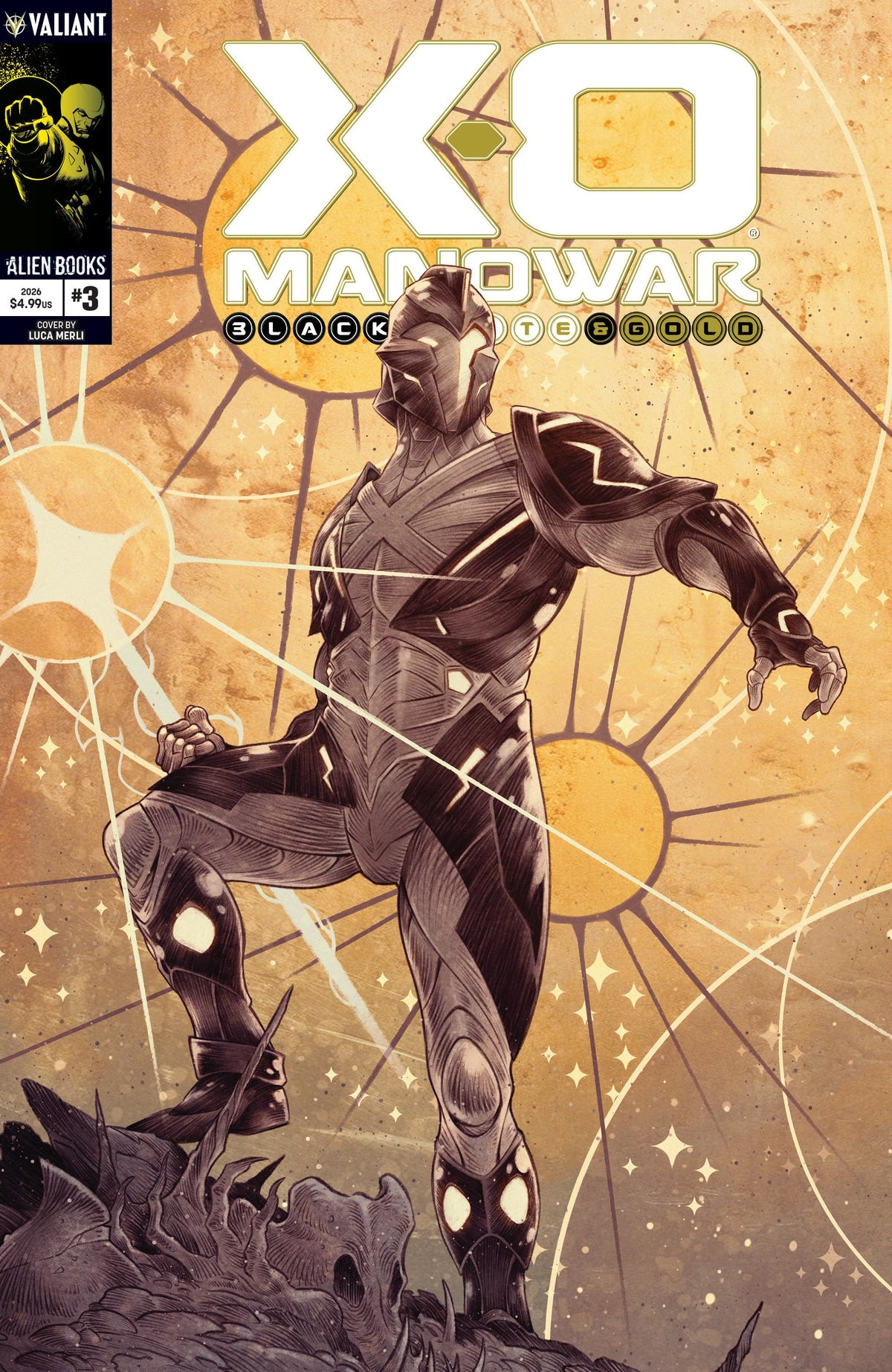 IDW Publishing Comic Books X-O Manowar: Black, White & Gold #3 Cover A (Merli) (Release Date: 12/23/2026) 73238819034800311 PRH-73238819034800311
