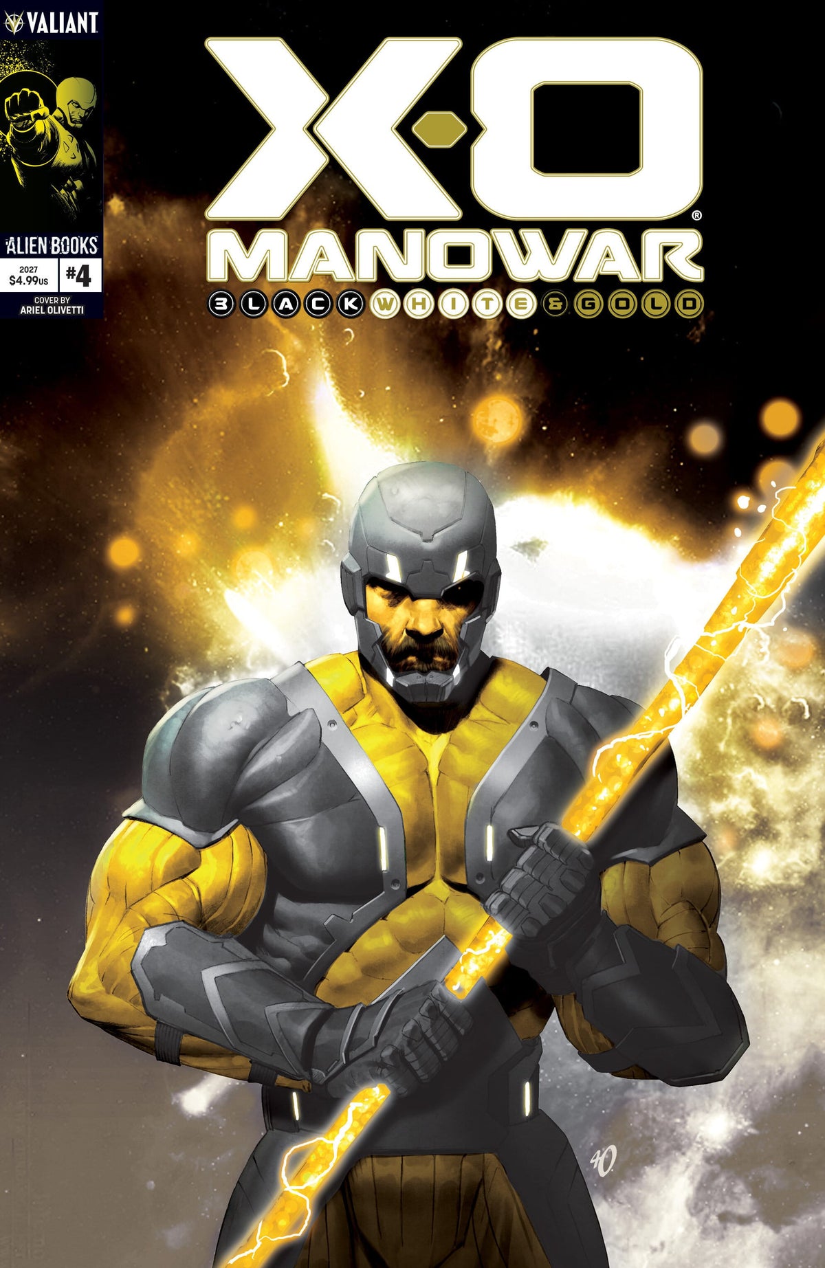 IDW Publishing Comic Books X-O Manowar: Black, White & Gold #4 Variant B (Olivetti Black, White & Gold Variant) (Release Date: 01/27/2027) 73238819034800421 PRH-73238819034800421