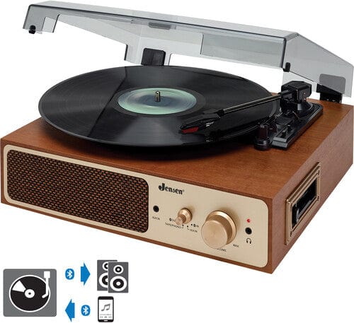 Jensen Music > Audio Equipment Jensen: JTA-245 Dual Bluetooth Turntable with Cassette Player/Speakers 077283912443 JSEN12443