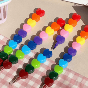 K-Wonderland Stationery Rainbow Heart Stackable Crayon Pen 8800251412650
