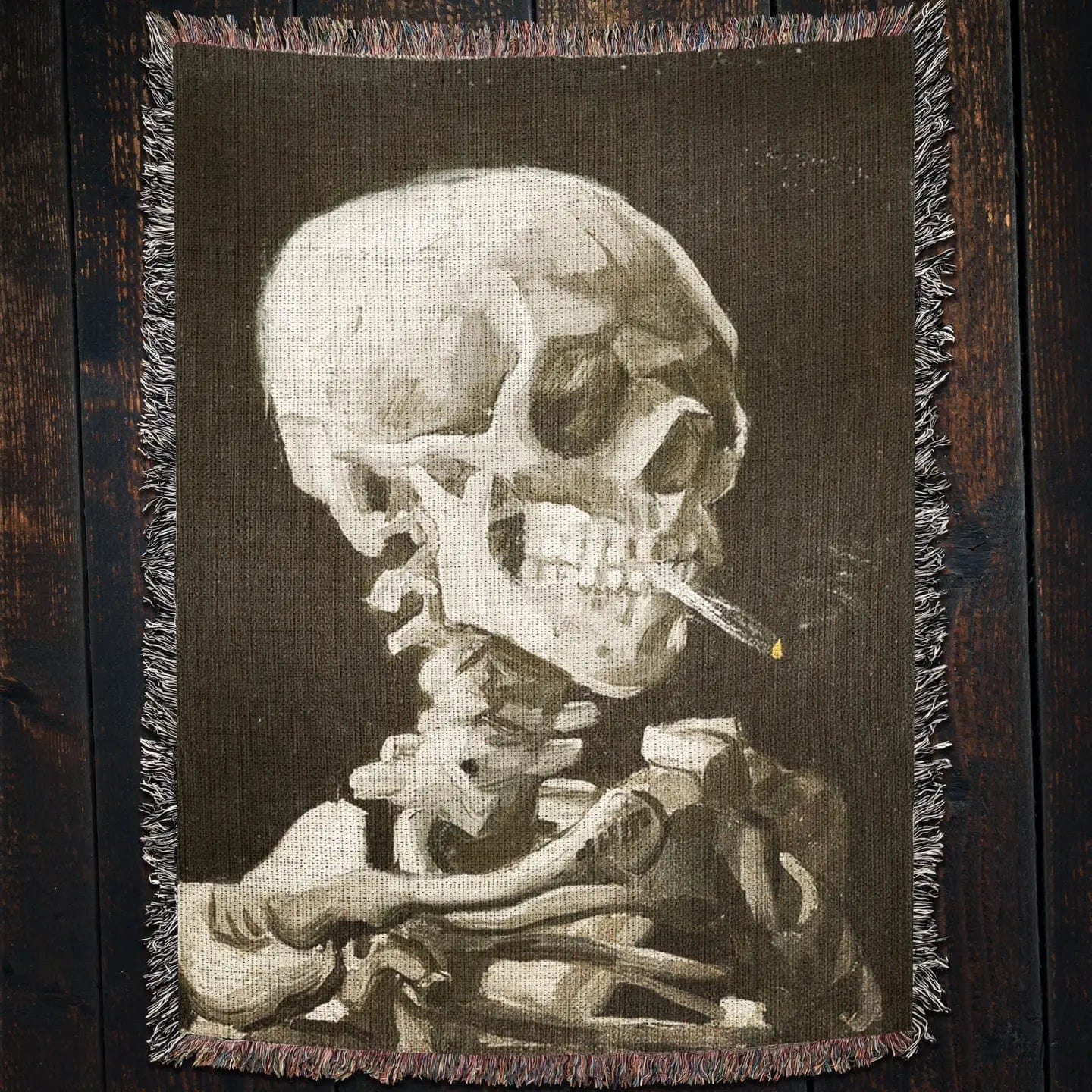 Killer Goods Home > Other Home Vintage Van Gogh Smoking Skeleton Woven Throw Blanket 37" X 52" KGB0067-S