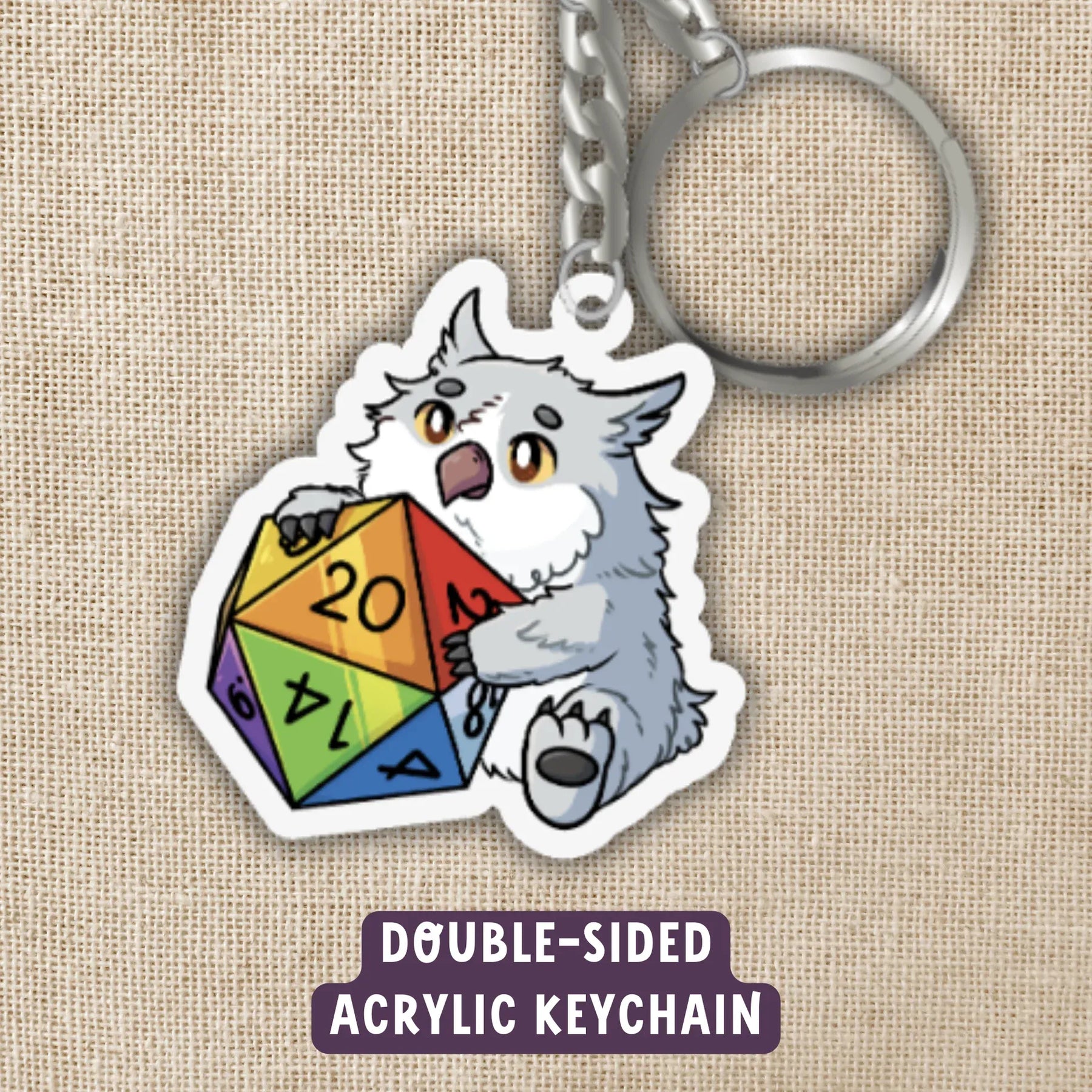 Kingdom of Threads Miscellaneous > Keychains Owlbear with Rainbow D20 Keychain 784987407358 KEY-0032
