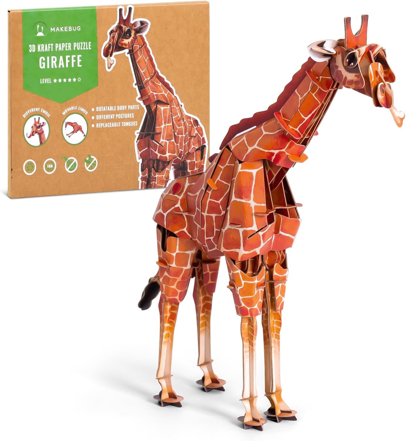 MAKEBUG Puzzles > 3D Puzzles Makebug - DIY Kraft Card Critter - Giraffe 3D Kraft Paper Puzzle 6974201380299 MKBB0011