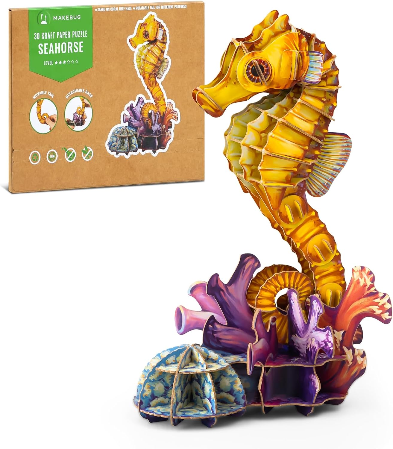 MAKEBUG Puzzles > 3D Puzzles Makebug - DIY Kraft Card Critters - Seahorse 3D Kraft Paper Puzzle MKBC0005