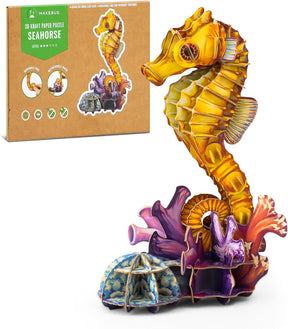 MAKEBUG Puzzles > 3D Puzzles Makebug - DIY Kraft Card Critters - Seahorse 3D Kraft Paper Puzzle MKBC0005