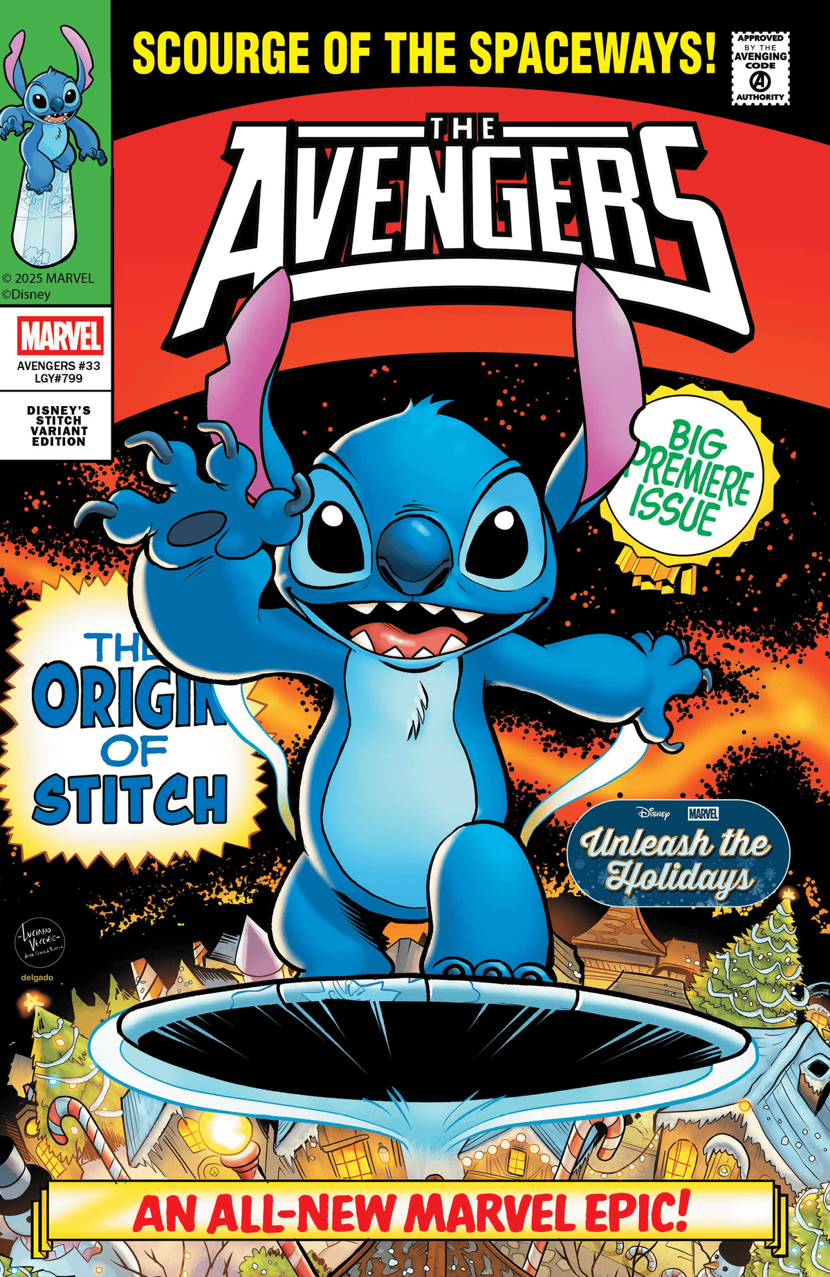 Marvel Comic Books AVENGERS #33 LUCIANO VECCHIO DISNEY STITCH UNLEASH THE HOLIDAYS VARIANT 75960620426703351 PRH-75960620426703351