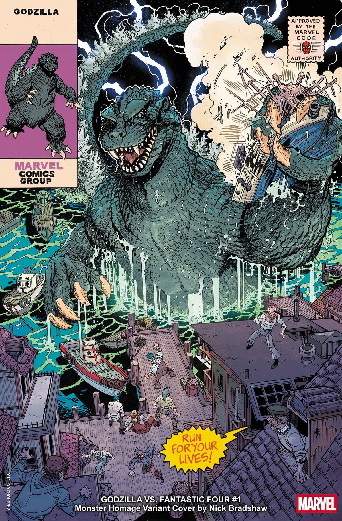 Marvel Comic Books GODZILLA VS. FANTASTIC FOUR #1 NICK BRADSHAW MONSTER HOMAGE VARIANT 75960621223100141 PRH-75960621223100141