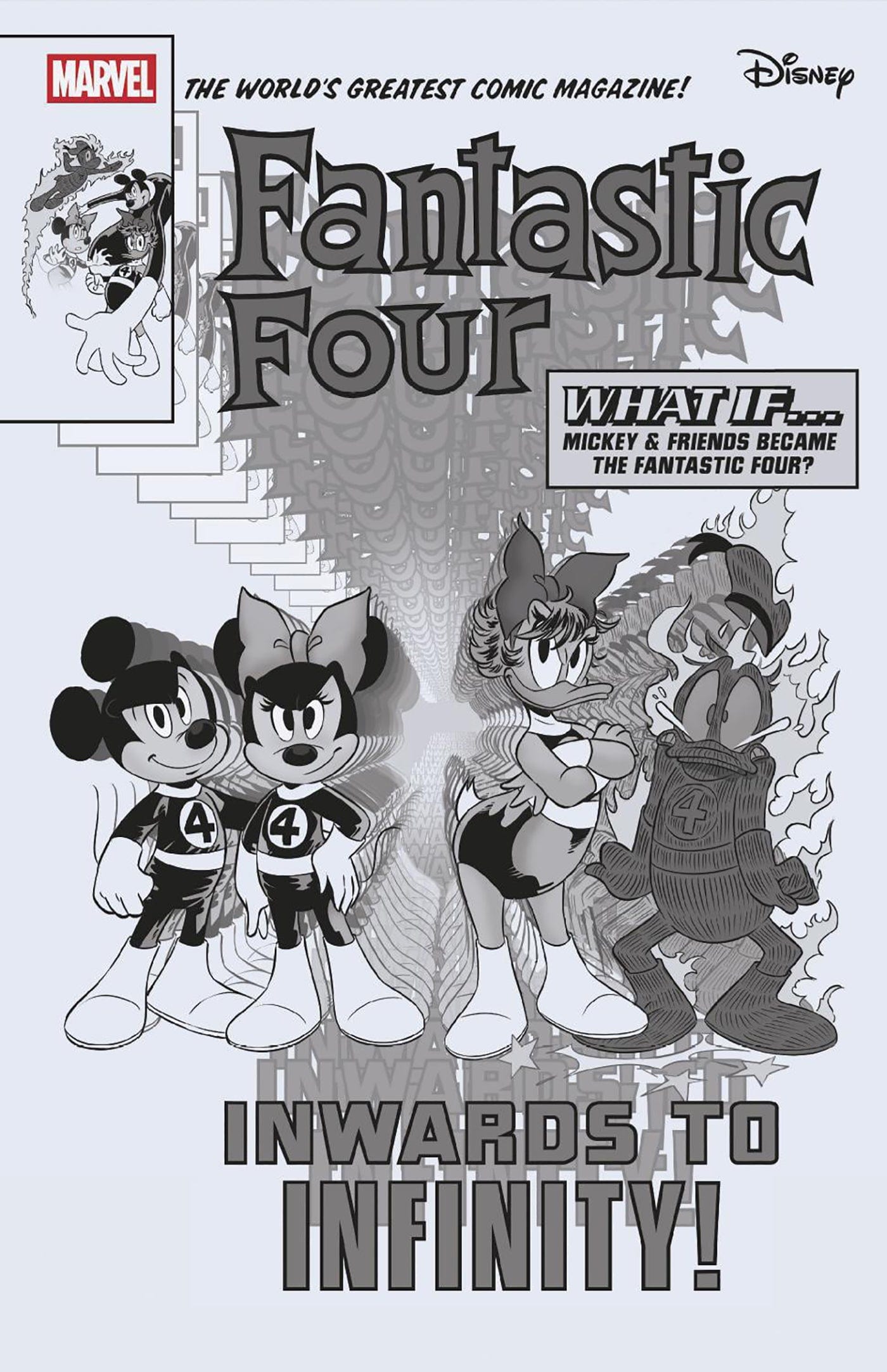 FANTASTIC FOUR #33 1:100 INCV GIULIA LOMURNO BLACK AND WHITE DISNEY WHAT IF? FANTASTIC FOUR HOMAGE VARIANT [DOOM]