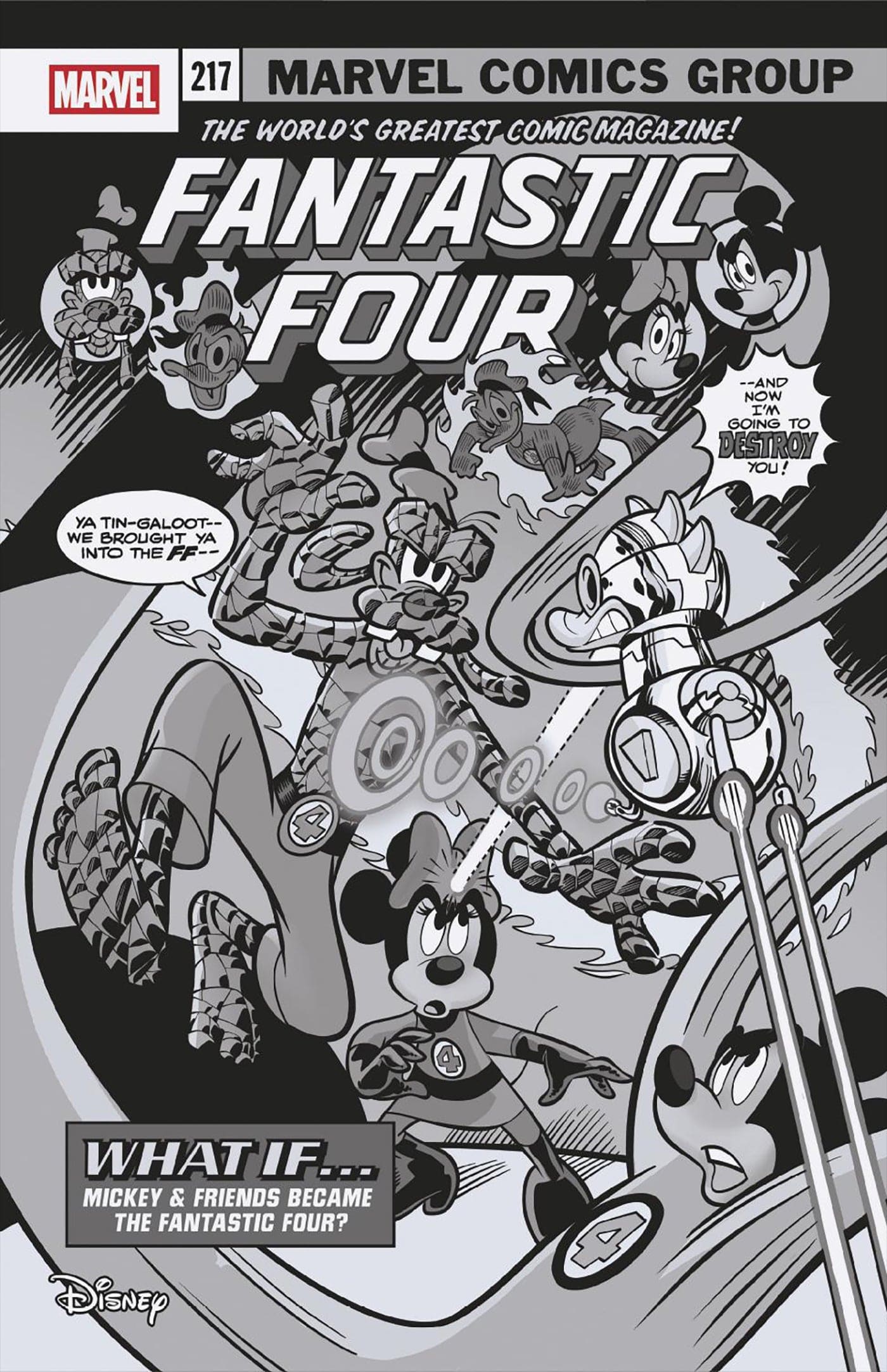FANTASTIC FOUR #5 1:100 INCV MARCO PALAZZI BLACK AND WHITE DISNEY WHAT IF? FANTASTIC FOUR HOMAGE VARIANT