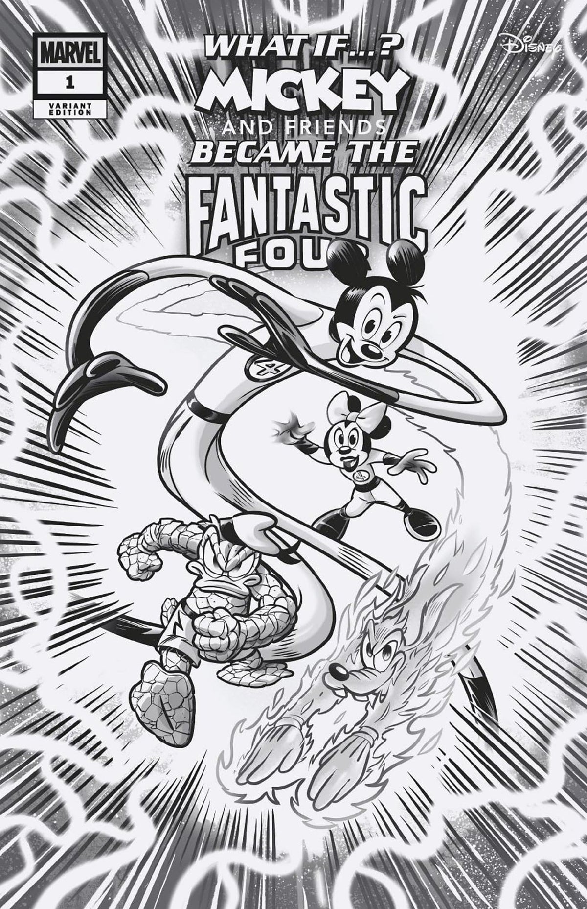 Marvel Comic Books > Incentives MARVEL & DISNEY: WHAT IF...? MICKEY & FRIENDS BECAME THE FANTASTIC FOUR #1 1:100 INCV LOREN ZO PASTROVICCHIO BLACK AND WHITE VARIANT 75960621016900117 PRH-75960621016900117