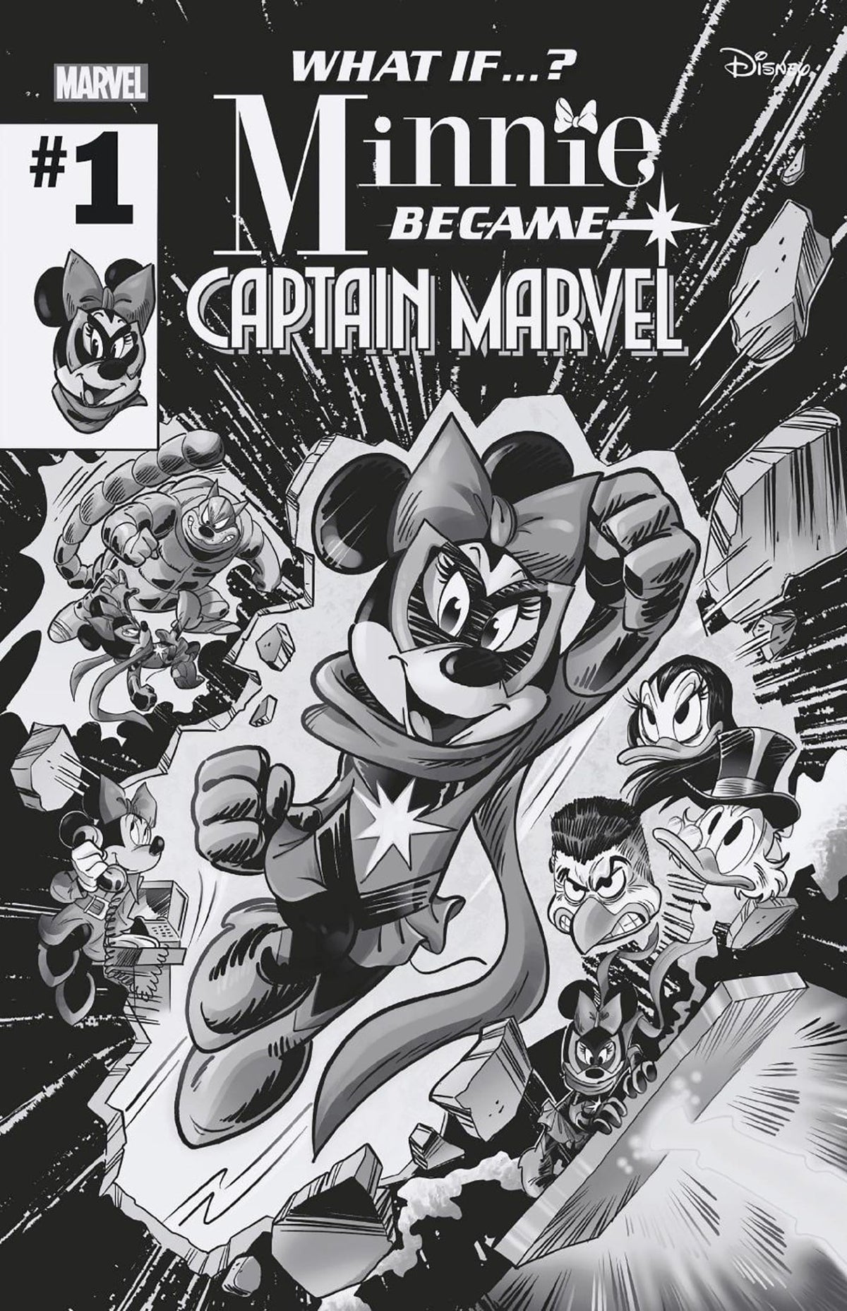 Marvel Comic Books > Incentives MARVEL & DISNEY: WHAT IF...? MINNIE BECAME CAPTAIN MARVEL #1 1:100 INCV GIADA PERISSONOTTO BLACK AND WHITE VARIANT 75960621017600117 PRH-75960621017600117