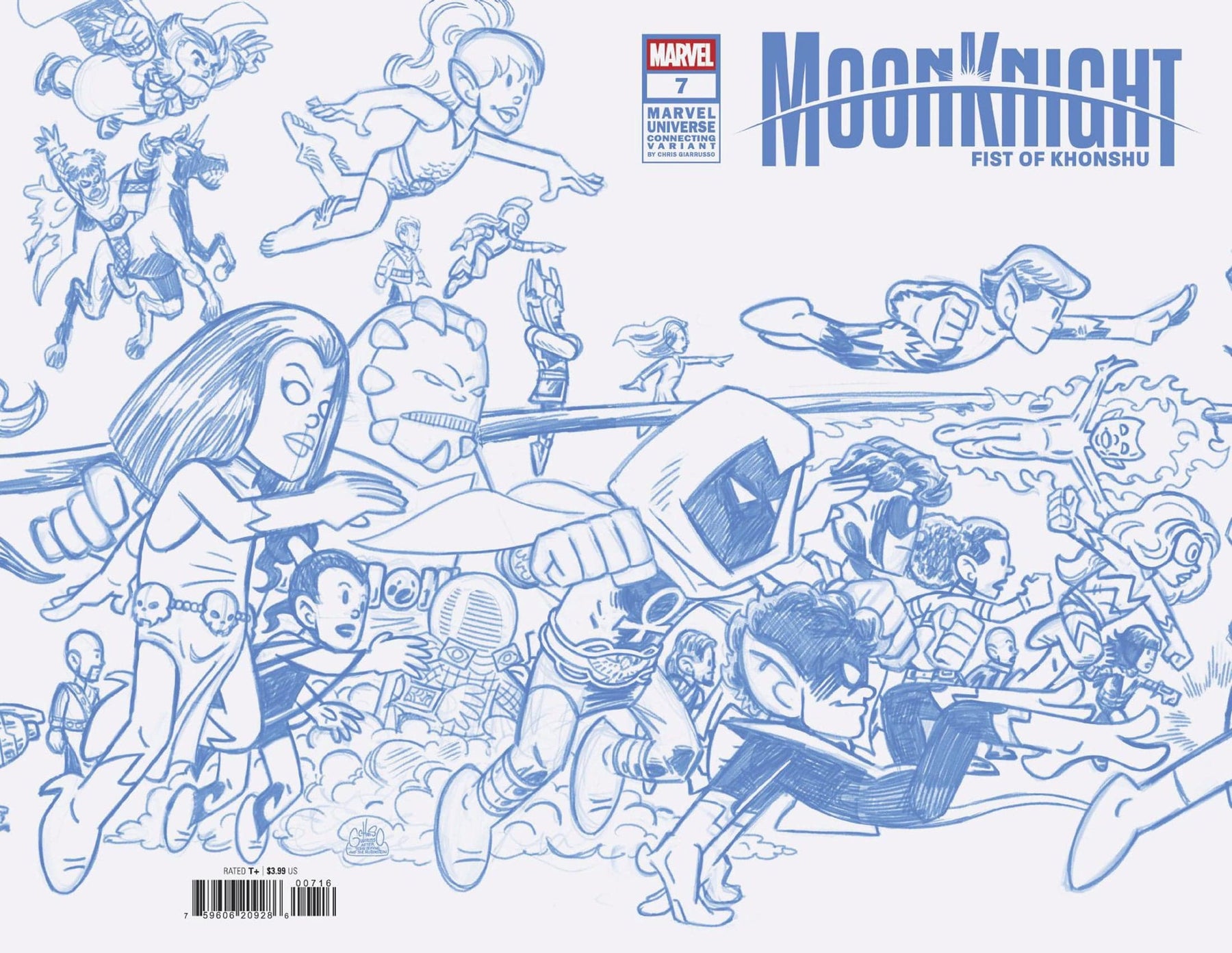 MOON KNIGHT: FIST OF KHONSHU #7 1:50 INCV CHRIS GIARRUSSO MARVEL UNIVERSE CONNECTING BLUE LINE SKETCH VARIANT I
