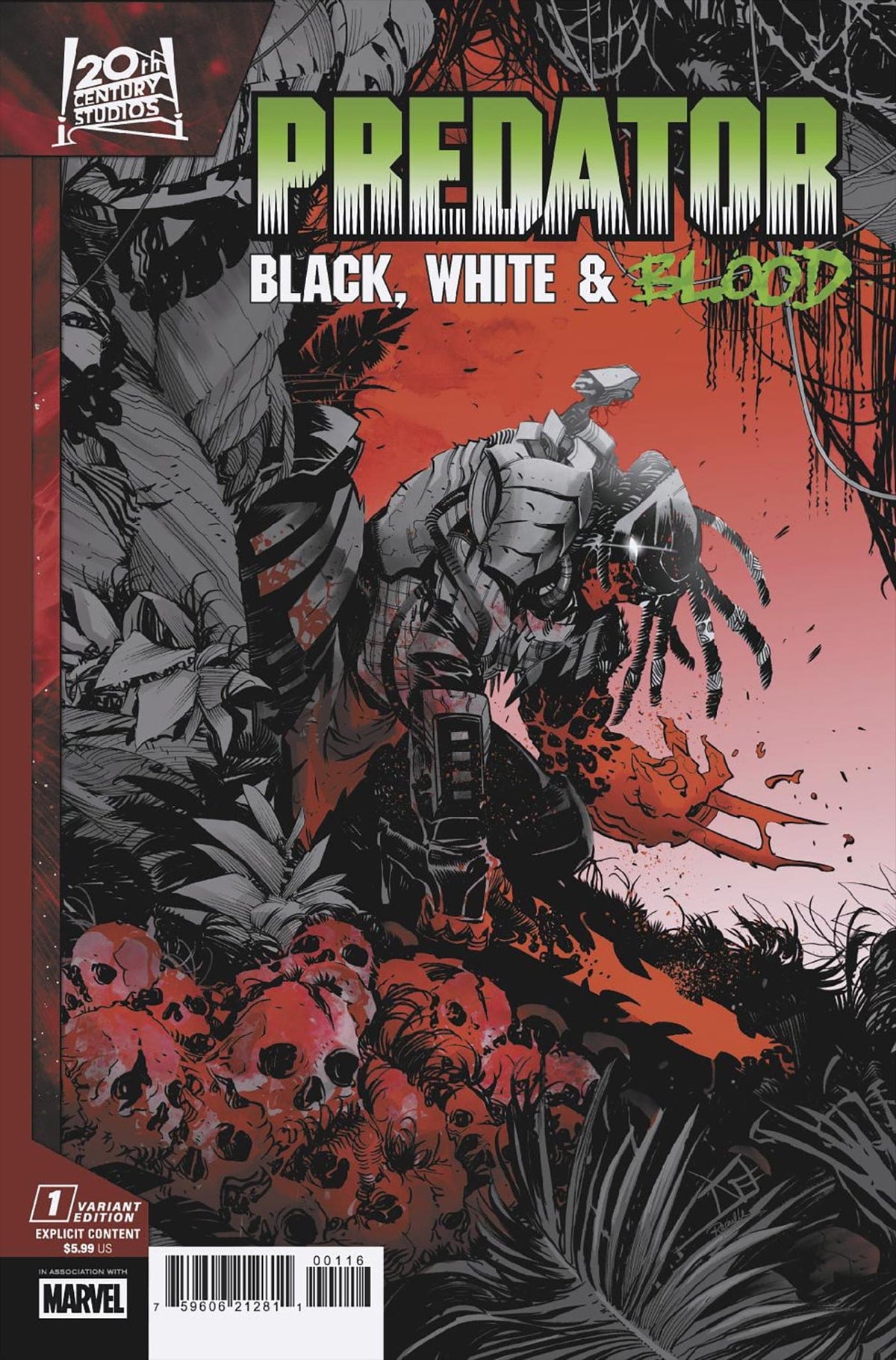 Marvel Comic Books > Incentives PREDATOR: BLACK, WHITE & BLOOD #1 1:25 INCV FEDERICO VICENTINI VARIANT 75960621281100116 PRH-75960621281100116