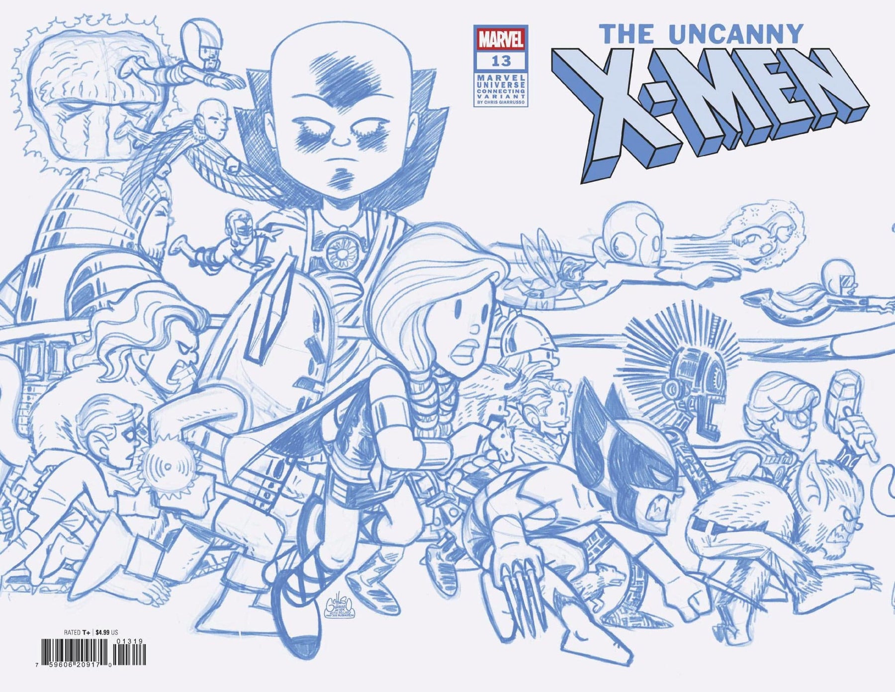 UNCANNY X-MEN #13 1:50 INCV CHRIS GIARRUSSO MARVEL UNIVERSE CONNECTING BLUE LINE SKETCH VARIANT N