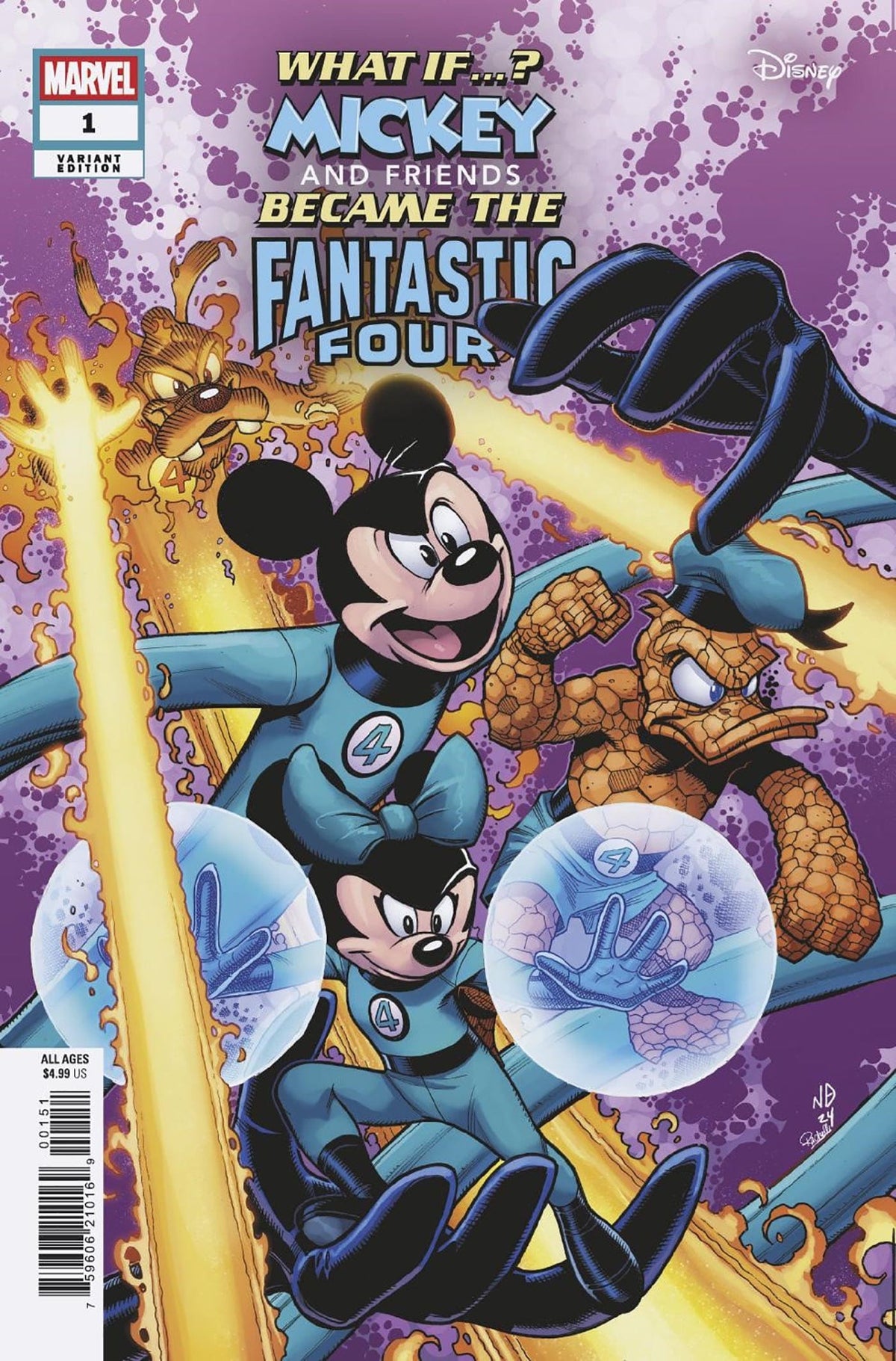 Marvel Comic Books MARVEL & DISNEY: WHAT IF...? MICKEY & FRIENDS BECAME THE FANTASTIC FOUR #1 NICK BRADSHAW VARIANT 75960621016900151 PRH-75960621016900151